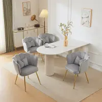 Flieks Chaise de salle à manger Chaise rembourrée 4 sets, Chaise de cuisine Chaise de salon Chaise de maquillage avec coussin, Chaise de loisirs avec pieds en métal et revêtement en velours, Gris