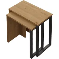 Rebecca Mobili Tables basses Akad 53x51x29,5 Panneau de particules Fer Chêne clair Gris foncé Moderne SET 2 pièces
