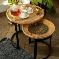 Sonstiges Ensemble de tables basses Table d'appoint Table de salon Pieds en métal Plateau en bois