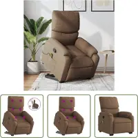 The Living Store Fauteuil de massage avec releveur Marron Tissu