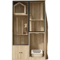 OEM Cabinet pour chat avec plateau à litière amovible, isolation anti-odeurs, entretien facile, naturel + MDF + verre