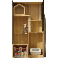 OEM Arbre à chat avec plateau à litière amovible, isolation anti-odeurs, entretien facile, érable + MDF + verre