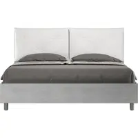 Ityhome - Lit queen size coffre 160x200 gris béton coussins similicuir blanc Egos Appia