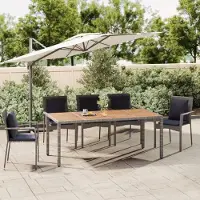 Prolenta Maison Exclusive - Table de jardin avec plateau en bois, en polyrotin gris et bois massif d'acacia