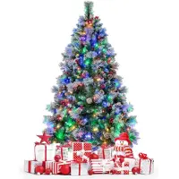StarTech.com Sapin de Noël artificiel éclairé par LED - 1,8 m - 11 modes d'éclairage - Pommes de pin et baies rouges - Support métallique - Vert