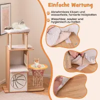 Northio Poteau à gratter en bois 120 cm, tour d'escalade à thème sportif avec maison pour chat à 2 niveaux, naturel