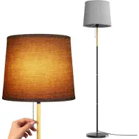 StarTech.com Lampadaire moderne - Lampadaire E27 avec abat-jour en tissu - Structure en bois - Interrupteur rotatif - Éclairage 10-15 m² - Sans ampoules - Gris