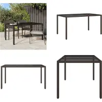 vidaXL Table de jardin 150x90x75 cm Verre trempé Poly rotin Marron - Table de jardin - Tables - Tables