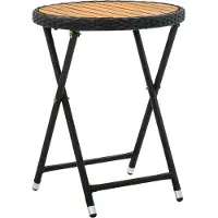 Syfax Table à thé Noir 60 cm Résine tressée et bois d'acacia solide