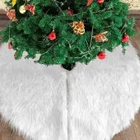 Jiubiaz Couverture d'arbre de Noël Couverture d'arbre de Noël blanche de haute qualité en peluche + tissu non tissé pour la décoration de l'arbre de Noël 122cm