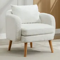 Flieks Fauteuil avec pieds en bois massif, Fauteuil Relax, Fauteuil TV avec coussin, Fauteuil avec accoudoirs et revêtement en velours, blanc