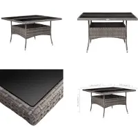 vidaXL Table de jardin Gris Poly Rotin et verre - Table de jardin - Tables de jardin - Table de salle à manger
