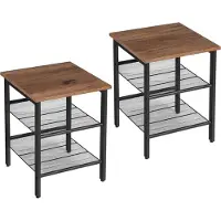 Vasagle Set de tables d'appoint, table de nuit, set de 2 tables de nuit industrielles, avec tablettes grillagées réglables, salon, chambre à coucher,
