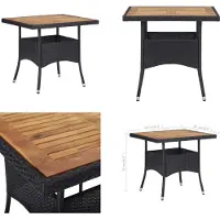 vidaXL Table de jardin noire Poly Rotin et bois massif Acacia - Table de jardin - Tables de jardin - Table de salle à manger