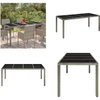 vidaXL Table de jardin avec plateau en verre Gris 190x90x75 cm Poly Rotin - Table de jardin avec plateau en verre - Meubles de jardin avec plateau en verre - Table à manger