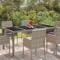 The Living Store Table de jardin avec plateau en verre Gris 190x90x75 cm Poly rotin