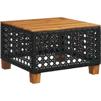 Syfax Table de jardin noir 55x55x36 cm résine tressée et bois acacia