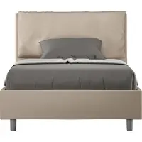 Ityhome - Lit 1 place et demi coffre rembourré 120x190 similicuir taupe Antea Large