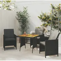 The Living Store Table de jardin noire 70 x 70 x 72 cm en polyrotin et bois massif d'acacia