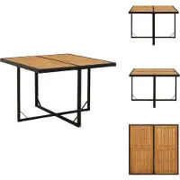 vidaXL Table de jardin noire 109x107x74cm Poly Rotin massif Acacia - Tables de jardin