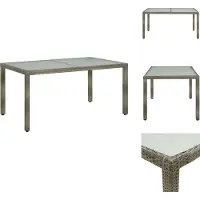 vidaXL Table de jardin 150x90x75 cm verre dur et poly rotin gris - Tables de jardin