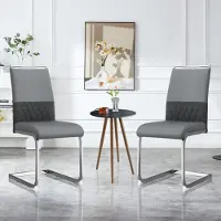 Flieks Chaise de salle à manger, set de 4 chaises rembourrées, chaise de bureau avec dossier, chaise de cuisine avec revêtement en similicuir, gris
