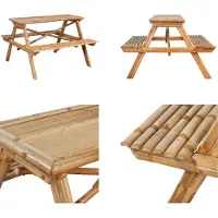 vidaXL Table de pique-nique 115x115x81 cm Bambou - Table de pique-nique - Tables de pique-nique - Table Et Banc - Tables Et Bancs