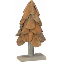 Syfax Sapin de Noël avec support Marron 61 cm Bois de teck solide