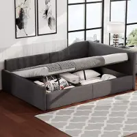 OKWISH Lit Gigogne 140x200 cm – Coffre de Rangement – Sans Matelas – Gris