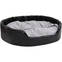 Syfax Lit chiens Noir et gris 99x89x21 cm Peluche et similicuir