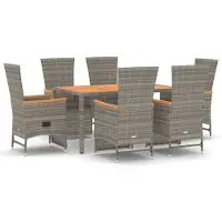 Syfax Ensemble à manger de jardin et coussins 7 pcs gris rotin