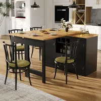 Flieks Table de bar pivotante avec buffet, table de bar extensible pivotante à 360°, commode avec tiroirs, casier à bouteilles et portes, 120-180x40x76 cm, noir