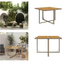 vidaXL Table de jardin Beige 109x107x74 cm Poly Rotin & Bois Massif Acacia - Table de jardin - Table - Table à manger