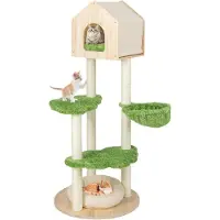 StarTech.com Arbre à chat - Arbre à grimper - 4 niveaux - 139 cm de haut - Hamac - Colonnes à griffer en sisal - Plateformes d'observation - Bois