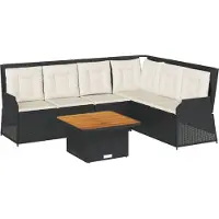 vidaXL Ensemble salon de jardin 5 pièces avec coussins noir poly rotin