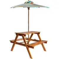 Prolenta Maison Exclusive - Table de pique-nique pour enfants avec parasol 79x90x60 cm Bois d'acacia