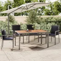 Prolenta Maison Exclusive - Table de jardin avec plateau en bois, en polyrotin gris et bois massif d'acacia