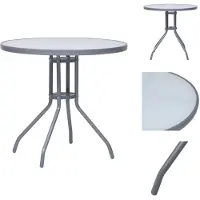 vidaXL Table de jardin gris clair 80 cm acier et verre - Tables de jardin