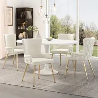 Flieks lot de 4 chaises de salle à manger, Chaise Chaise de salle à manger recouverte de velours, Chaise de cuisine avec pieds métalliques dorés, Fauteuil lounge Chaises rembourrées, beige