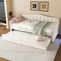 MODFU Lit Gigogne 90x200 cm - Lit Simple en Lin - Sans Matelas - Beige