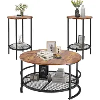 StarTech.com Ensemble de tables basses - 3 pièces rondes - 1 table basse Ø 80 x 46,5 cm - 2 tables d'appoint Ø 40 x 60 cm - Pieds métalliques stables - Peu encombrant - Style industriel