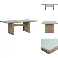vidaXL Table de jardin à manger brune 200x100x74 cm verre et poly rotin - Tables de jardin