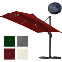 HENGDA Parasol Parasol à pied déporté Ø3m pivotant, inclinable, rotation à 360°, parasol de marché, LED, rouge