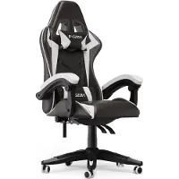 Bigzzia Chaise de jeu ergonomique - coussin lombaire + appui-tête - réglable en hauteur - noir et blanc
