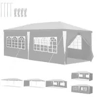 TolleTour Pavillon 3x6m, chapiteau de jardin étanche, protection UV, avec 5 parties latérales et 1 entrée, pour jardin terrasse fête, blanc