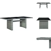 vidaXL Table de jardin gris clair Poly rotin et verre trempé - Tables de jardin