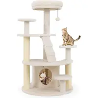 Northix Arbre à chat avec grotte, échelle et jouets - Beige, à plusieurs niveaux