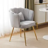 Flieks Chaise de salle à manger Chaise rembourrée 1, Chaise de cuisine Chaise de salon Chaise de maquillage avec coussin, Chaise de loisirs avec pieds en métal et revêtement en velours, Gris