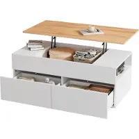 StarTech.com Table basse - Table réglable en hauteur - 100 x 50 x 40 cm - Bois - 2 tiroirs - Espace de rangement dissimulé et semi-ouvert - Pliable - Beige