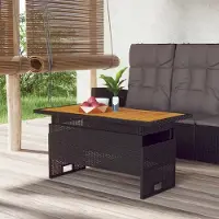 The Living Store Table de jardin noire 100x50x43/63 cm bois d'acacia & poly rotin